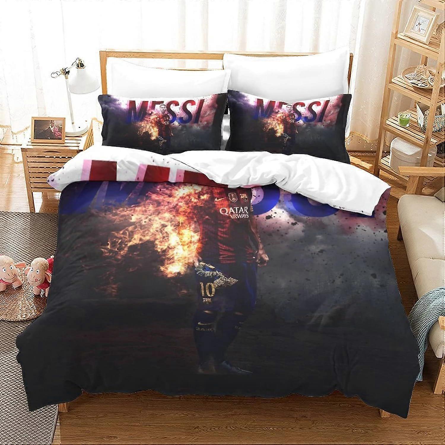 Crianças Messi Bedding Set Chique Cherry Blossom Cama Edredom Capa Set Para Meninas Futebol Superstars Impresso Edredom Capa 3D Colcha Cama Colcha C