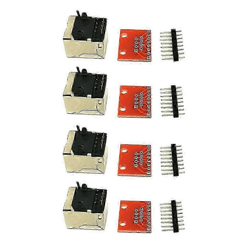 4pcs RJ45 8P Connectors and Board Adapter Set for Ethernet Jacks