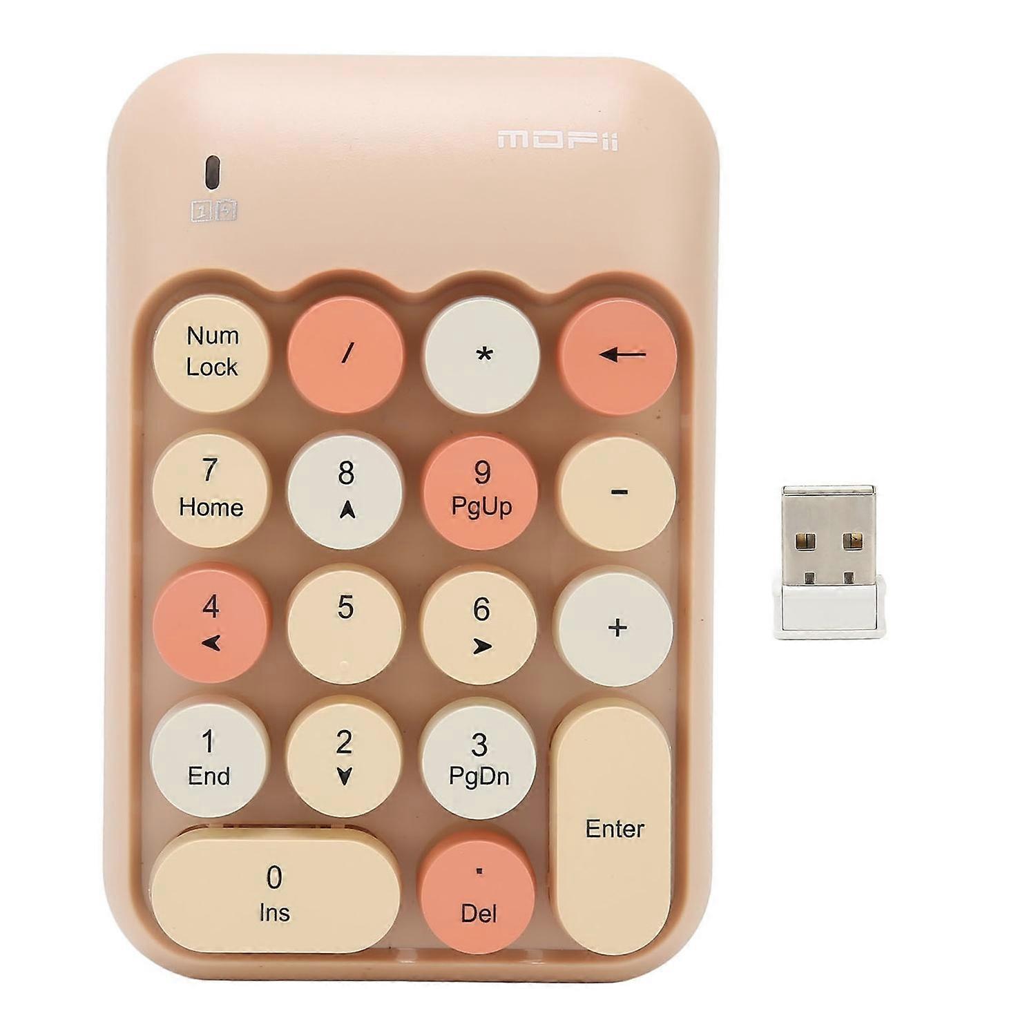 2.4GHz Wireless Numeric Keypad 18 Keys Retro Color Round Keycaps Mini Number Keyboard with USB Recei