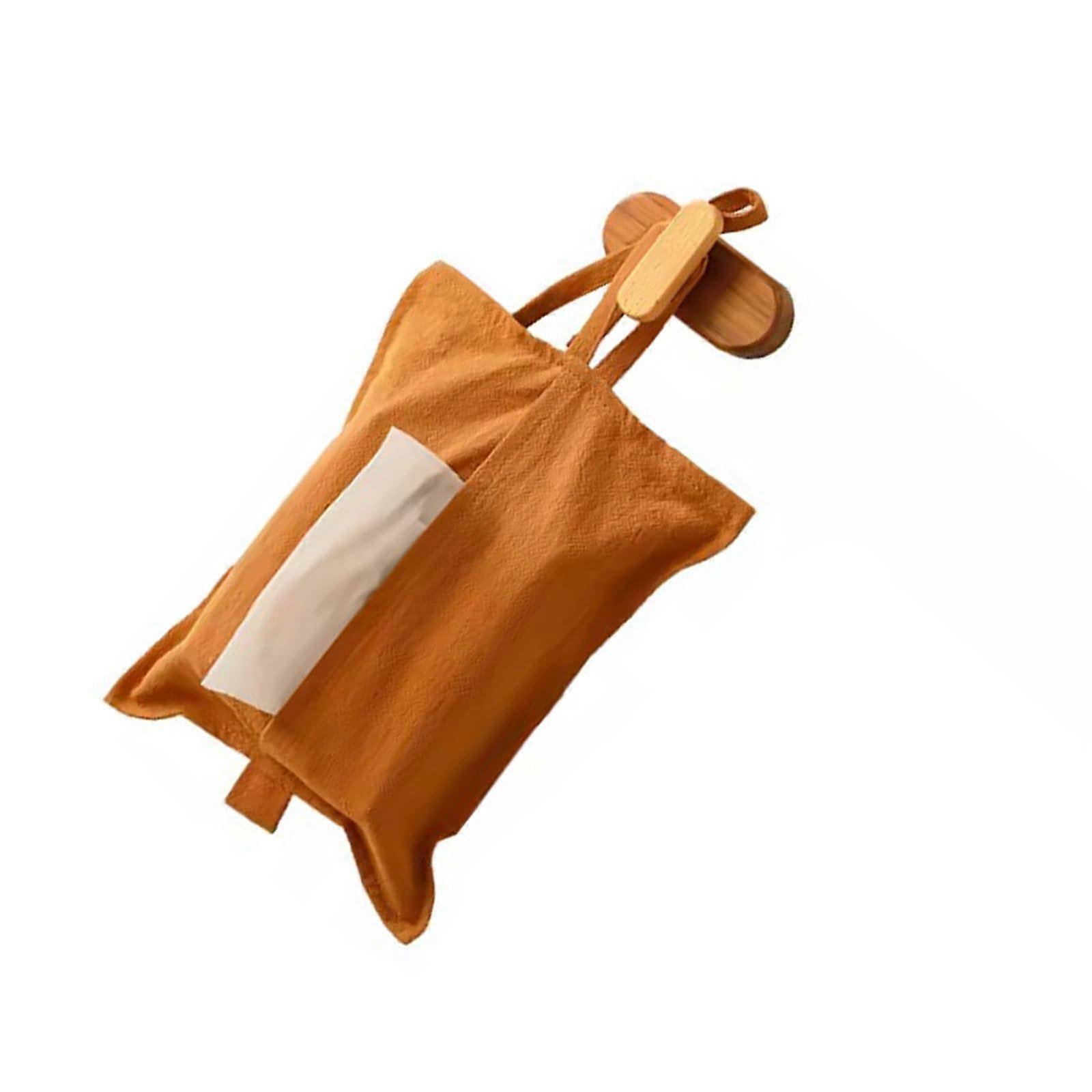 Washed Cloth Tissue Container Wall Hanging Organizer Space Saving Caramel Color Multifunctional Tissue Bag
