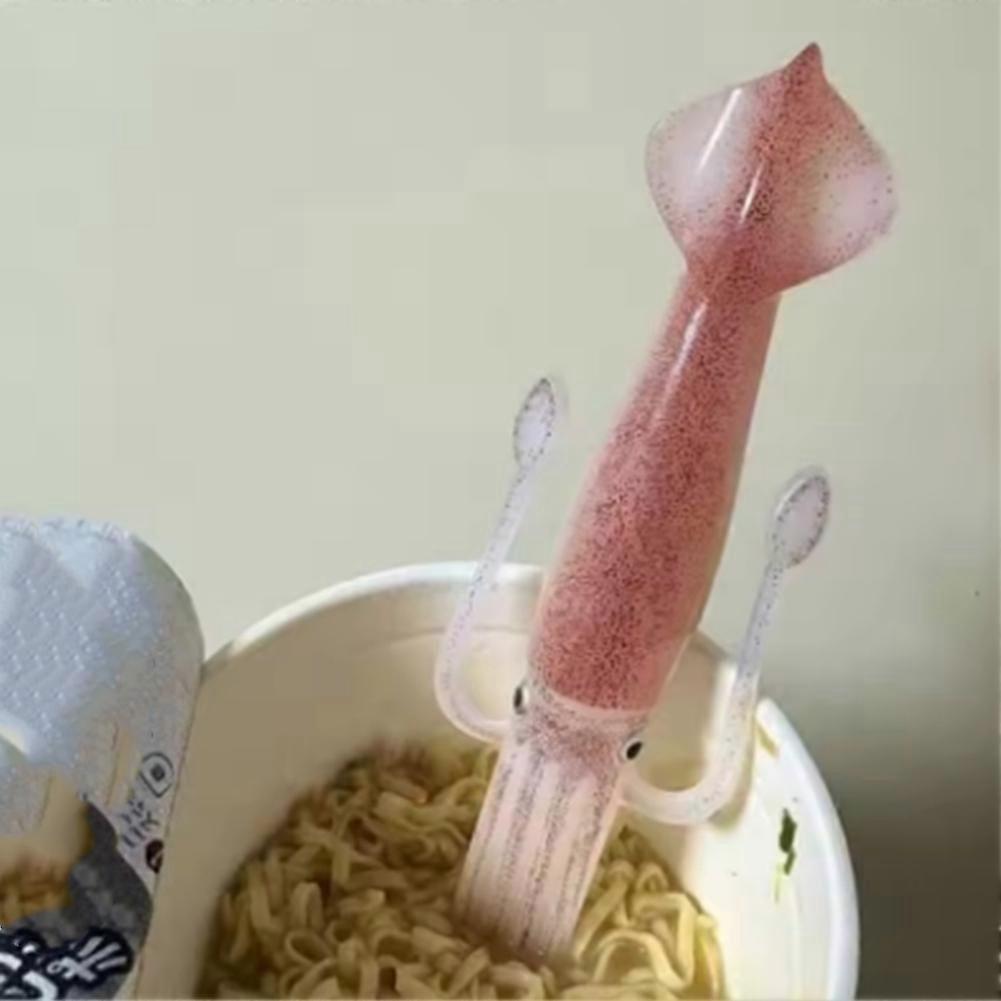20Pcs Plastic Squid Noodle Fork Heat-Resistant Reusable Squid Cuttlefish Fork Cute Funny Cup Noodle Tableware Fork