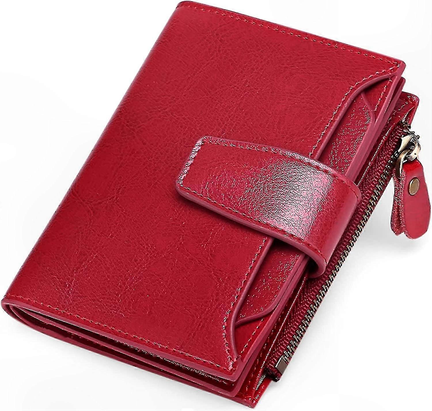 Women's Red Small  Leather RFID Blocking Compact Wallet