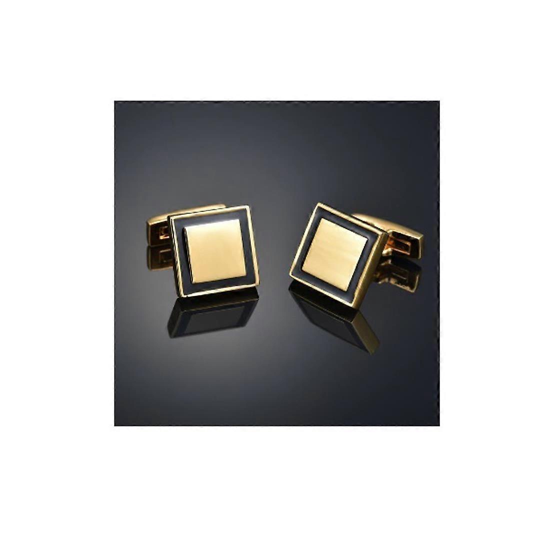 Classy Gold Cufflinks Square Shape Black Gold UK Stock Quick Dispatch Free Pouch