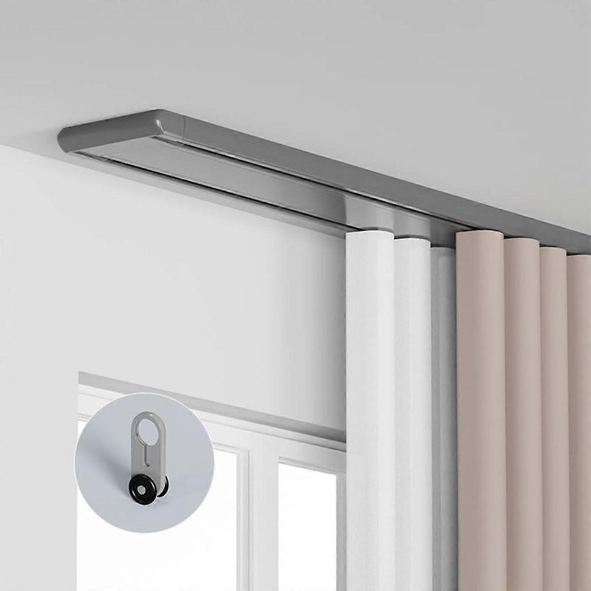 Heavy Duty Double Curtain Track Ceiling Mounted Rail Kit with Noise Reduction, Aluminum Alloy, Grey 490cm