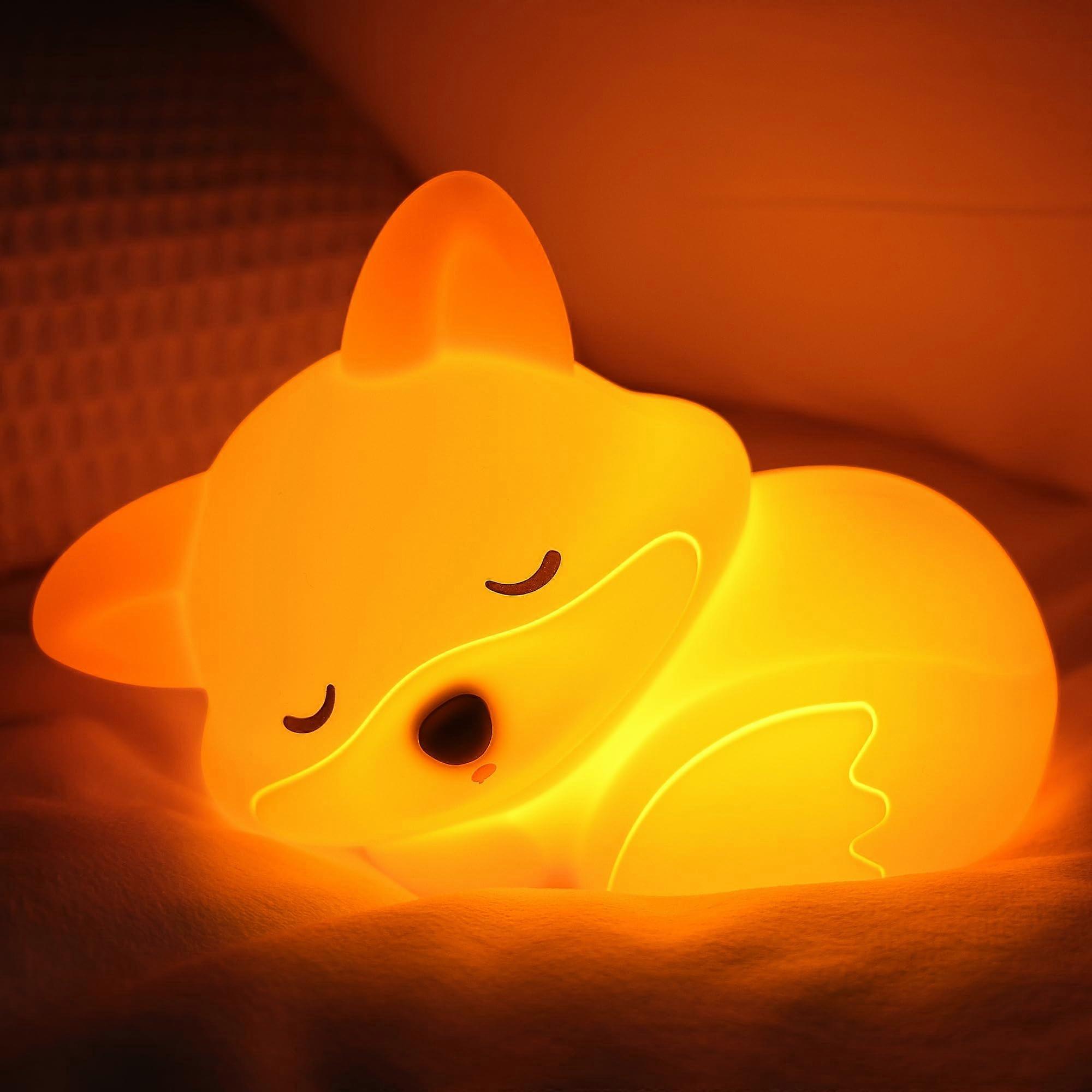 Rechargeable Fox Night Light with Touch Control, Soft Silicone Lamp for Baby Nursery and Kids