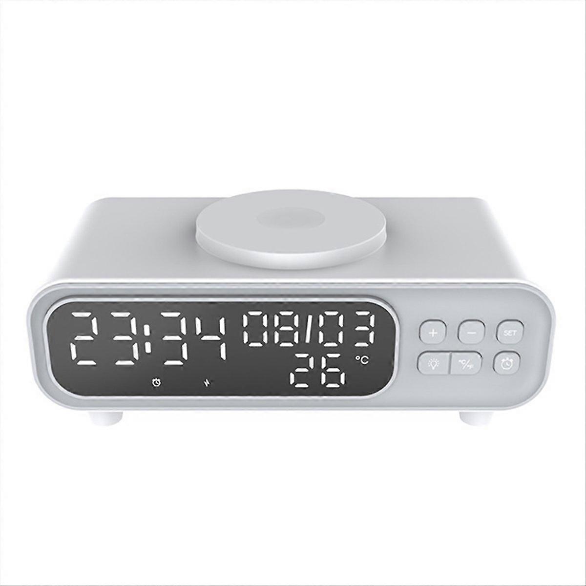 Wireless Charger Pad Time Alarm Clock LED Night Light Thermometer