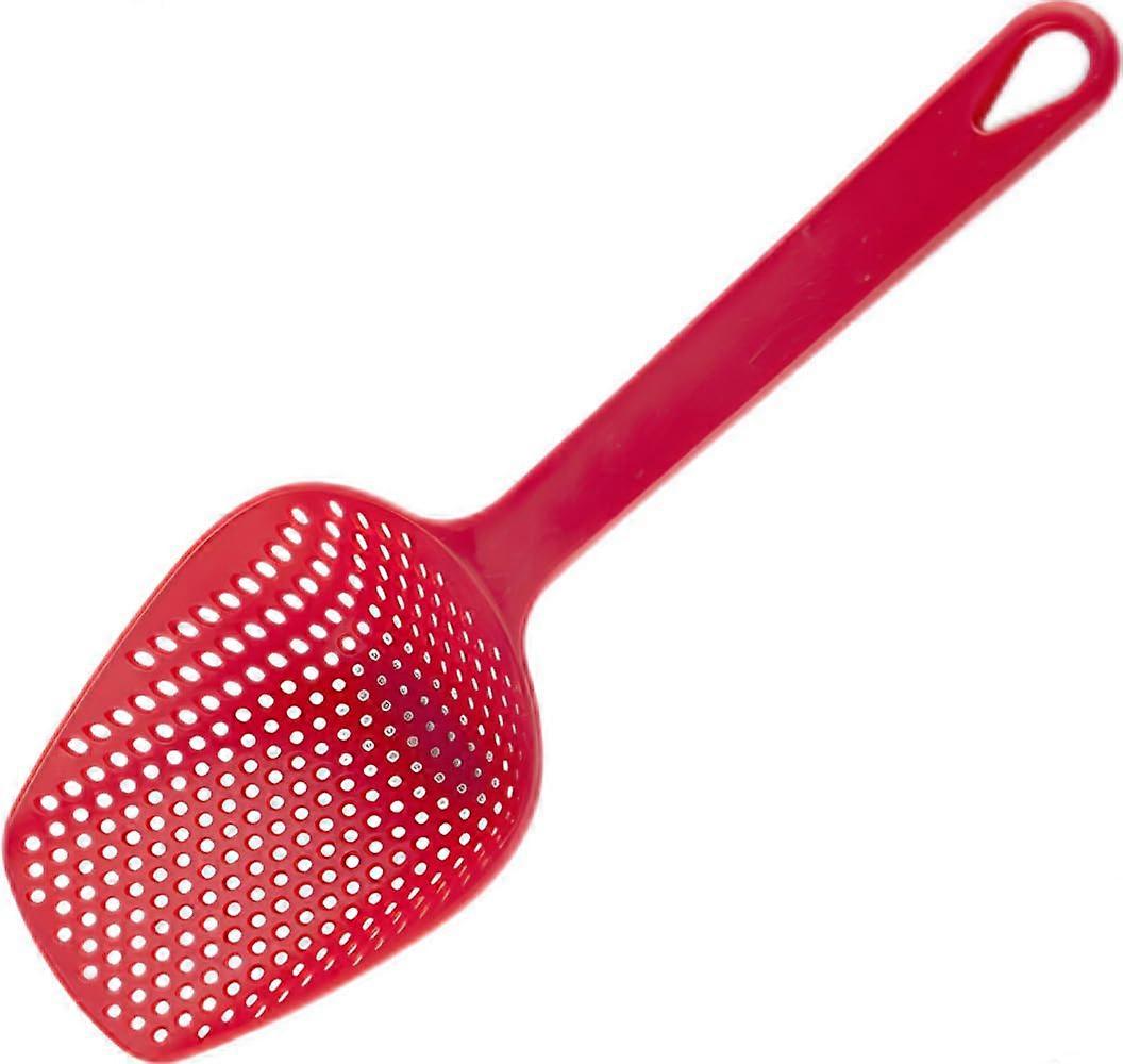 Spider Skimmer Silicone Pasta Strainer Spoon with Heat Resistant Handle for Frying and Boiling, Red
