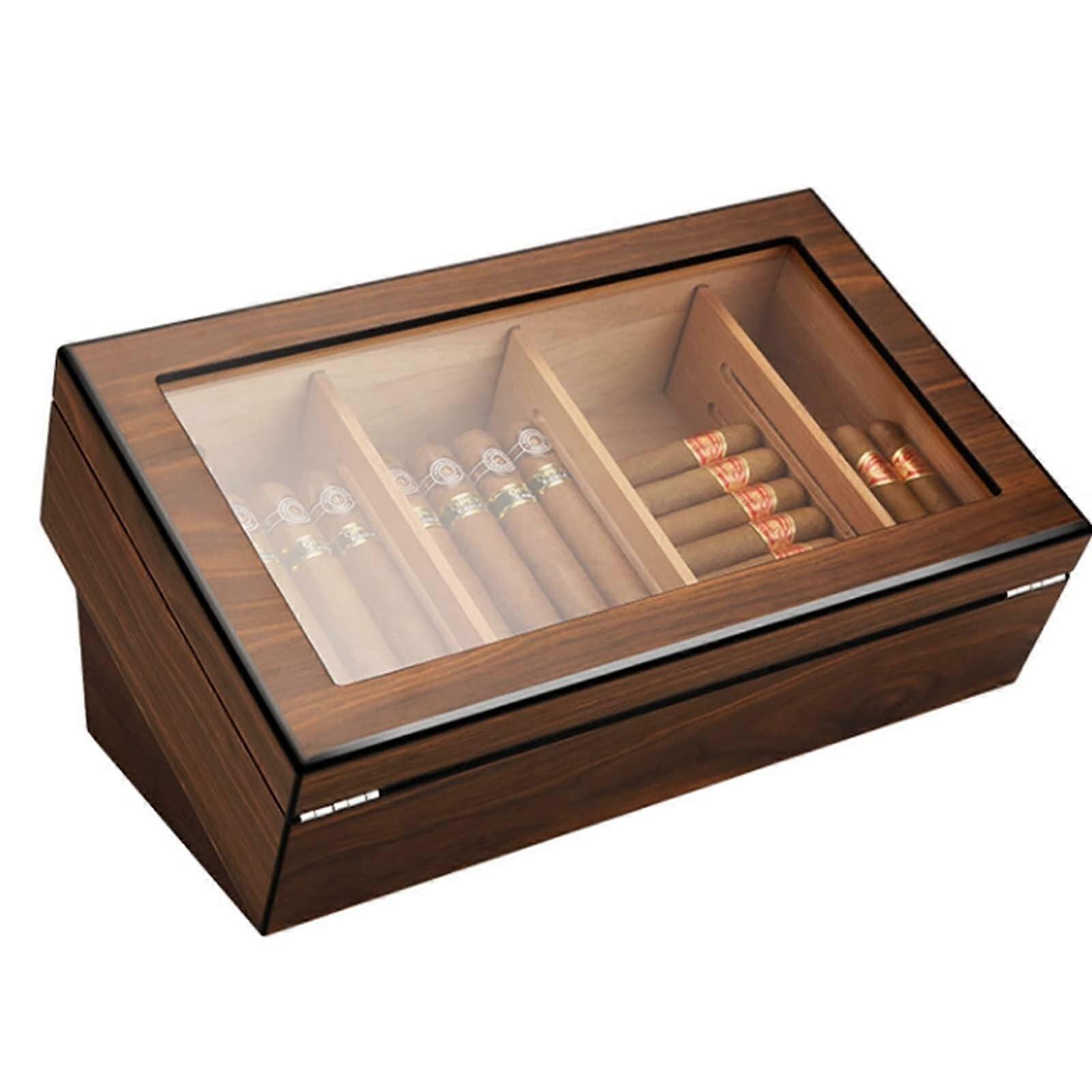 Airtight Wooden Cigar Humidor Box with Hygrometer and Humidifier, Precision Humidity Control, 35.3x21.6x17.1 cm