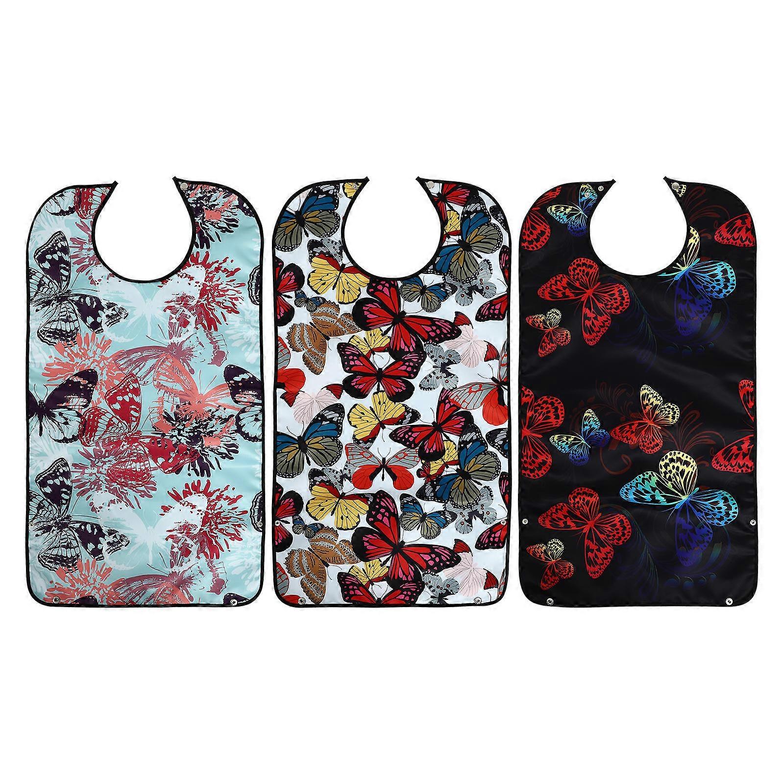 Adult Waterproof Bib for Eating Use in 3Pcs Set with Colorful Patterns