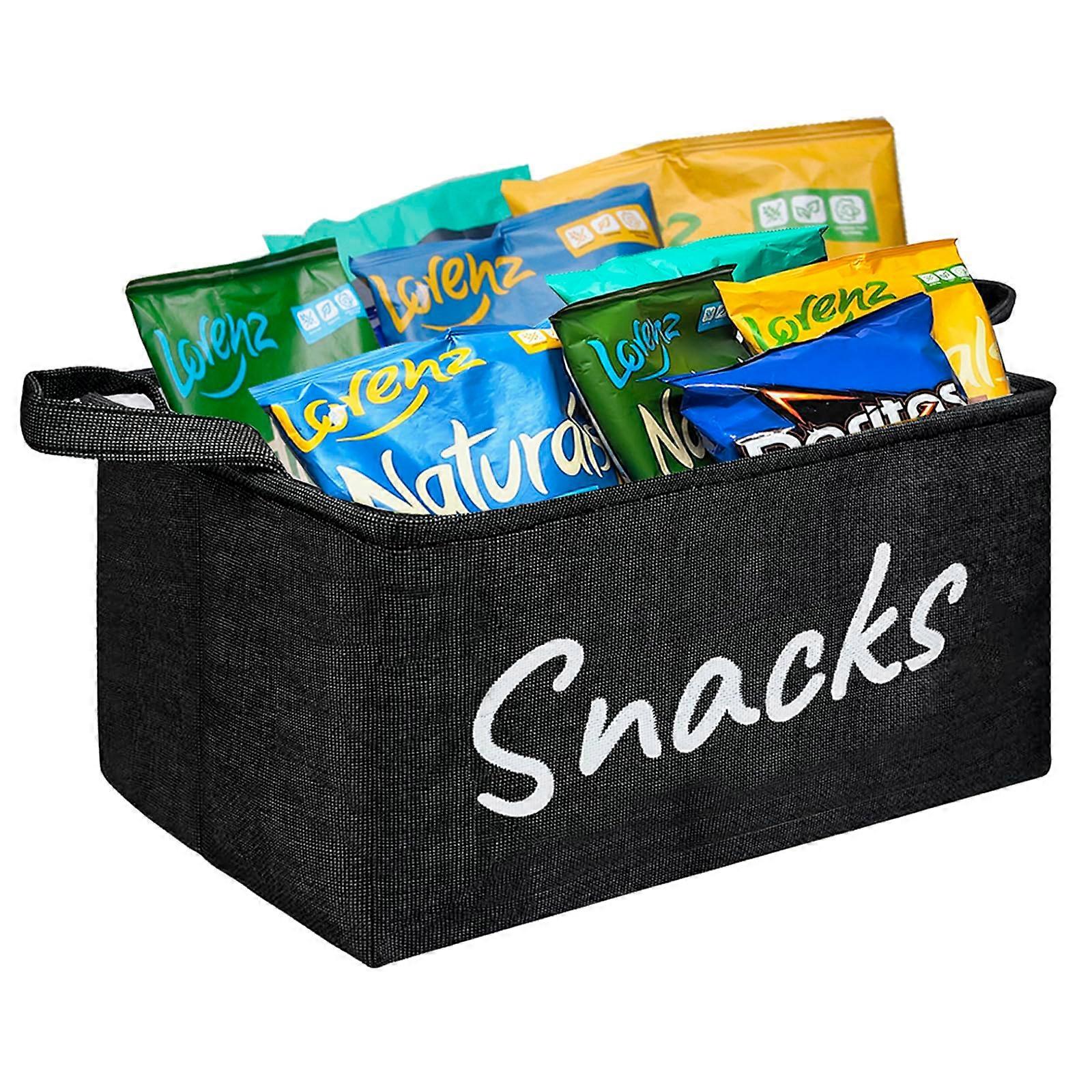 Large Capacity Snack Storage Bin with Handle for Pantry Organization, Black Fabric Basket 1pcs