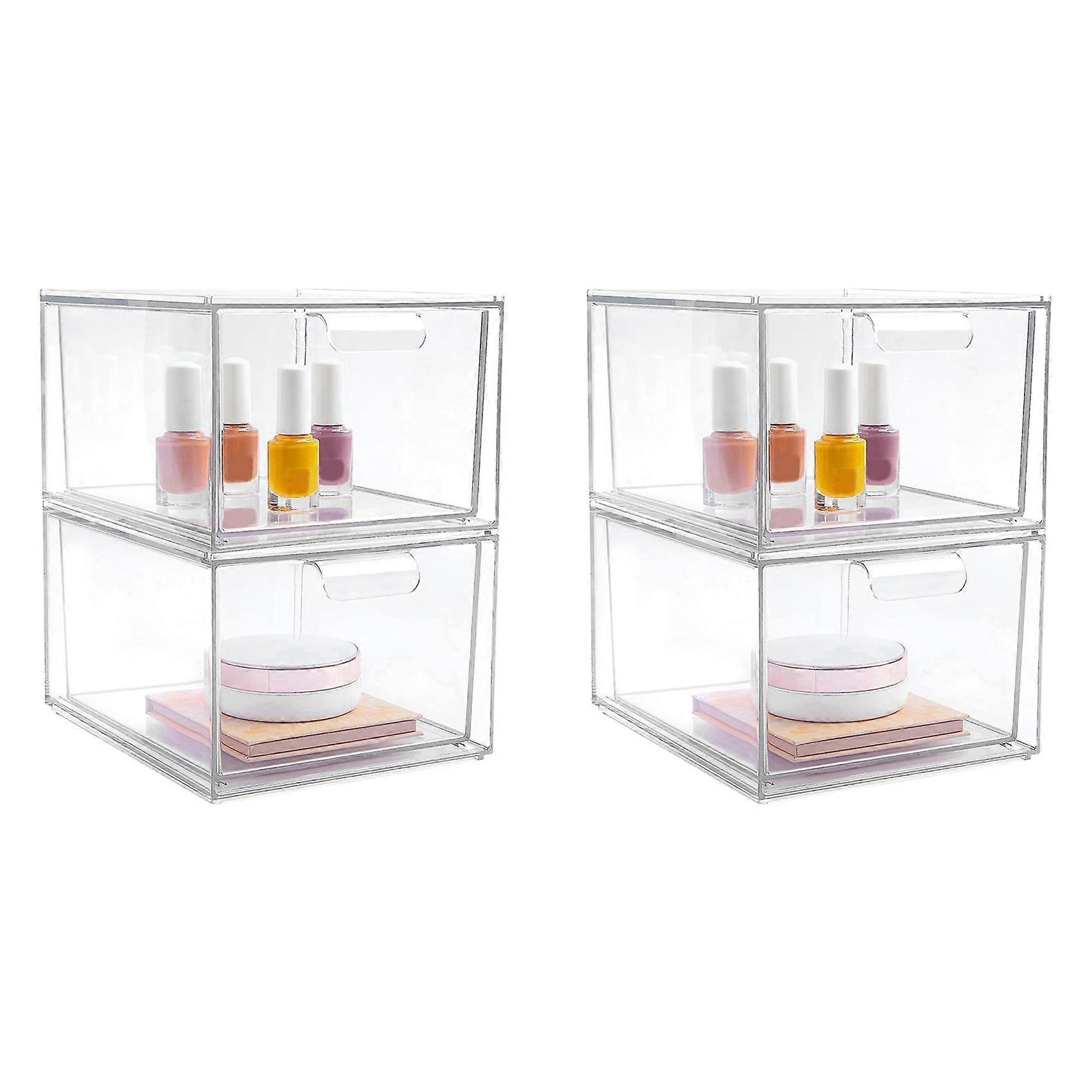 4 Pack Stackable Makeup Organizer Storage Drawers, Acrylic Bathroom Organizer, Clear Plastic Storage Box