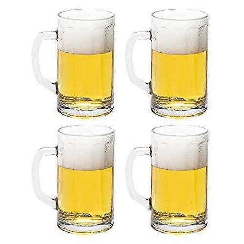 Set of 4 Glass Beer Mugs 13.5oz Thick Heavy Glass with Large Handle for Craft Brews and More