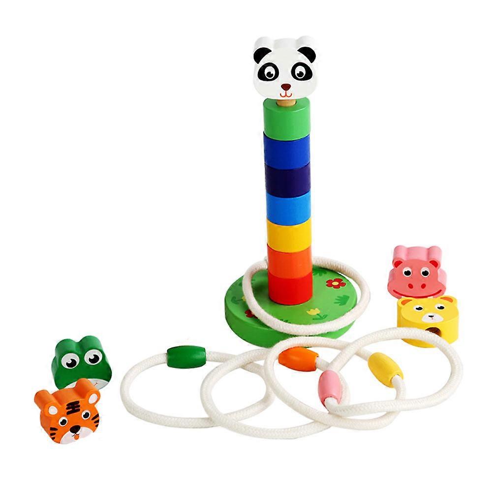 Wood Ring Toss Game Set Throwing Ring Toy 1Set for Kids Interactive Play
