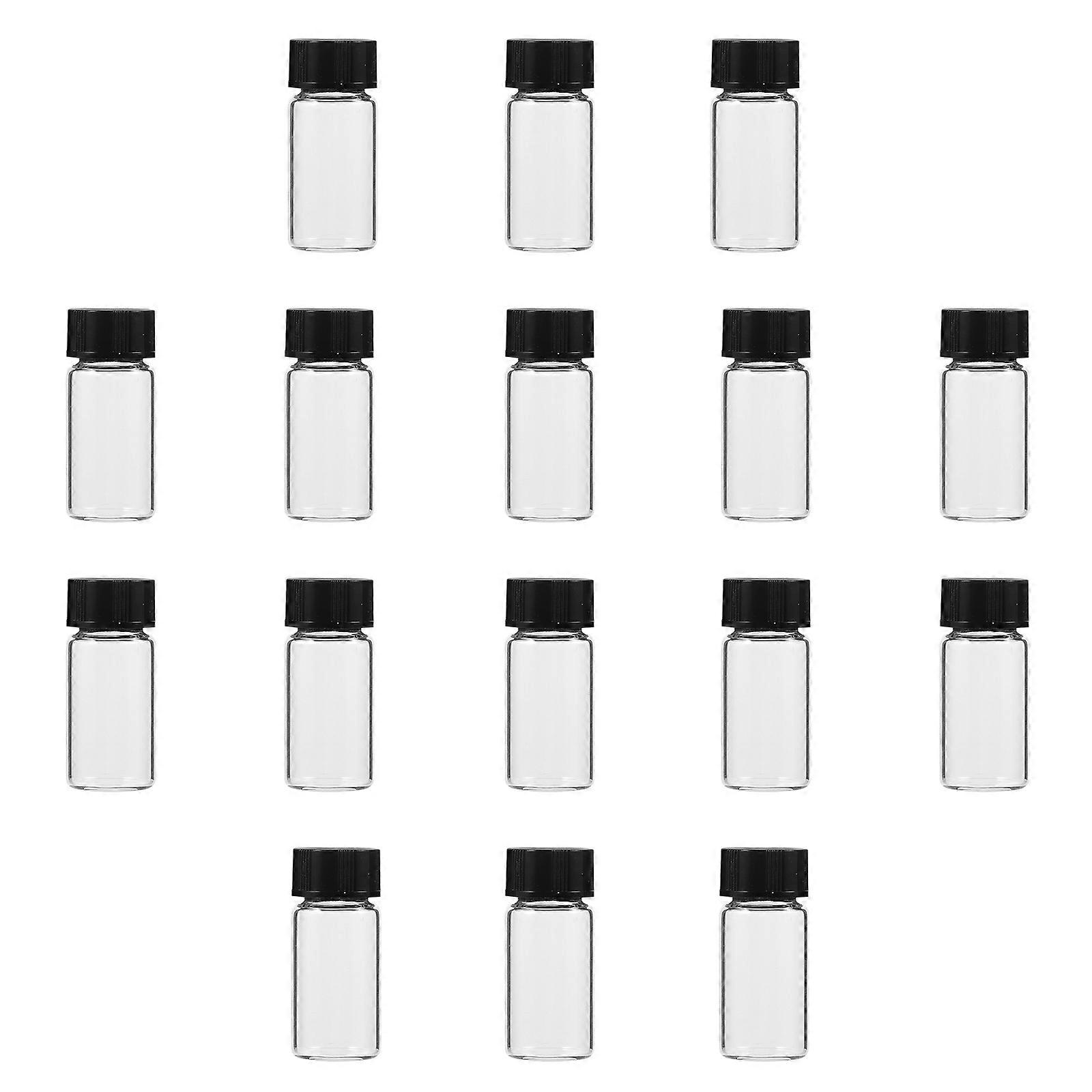 Transparent Threaded Vial Glass Bottles for Storage 100Pcs with Black Caps
