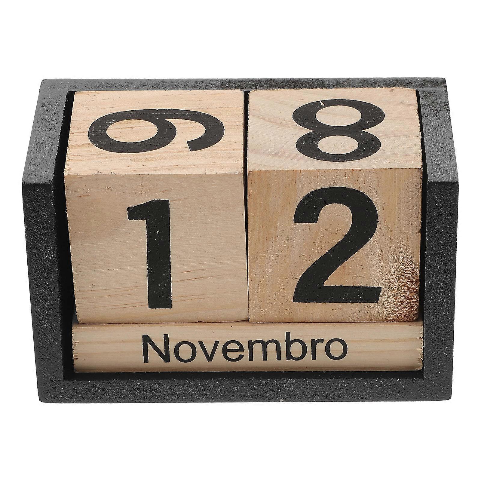 Wood Calendar for Desktop Decoration with Removable Blocks