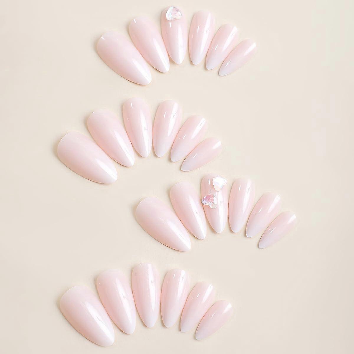 Pink Almond Shape Press On Nails with Gradient Heart Design, 24pcs False Nail Tips