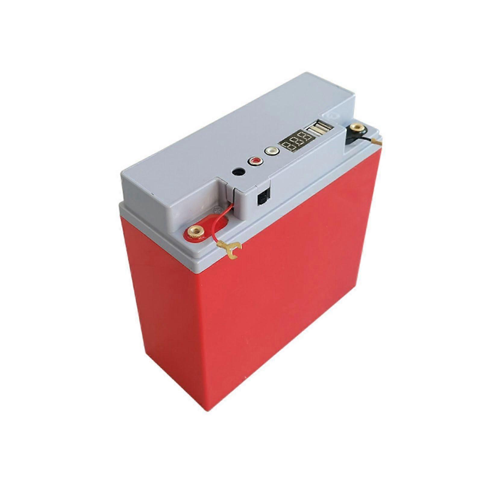 12V Battery Storage Case with Dual USB Fast Charging, LCD Display, Large Capacity, Red