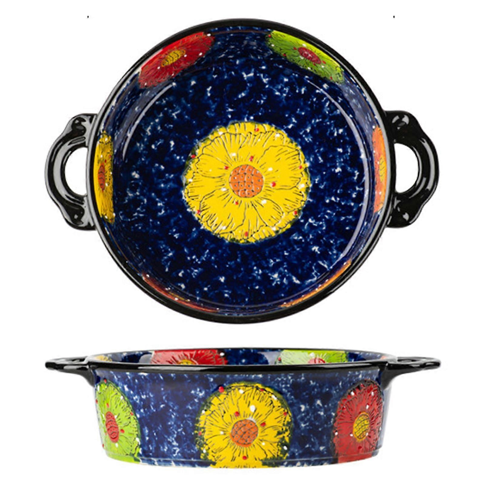 Ceramic Baking Dish with Double Handles, Oven Microwave Safe Porcelain Lasagna Pan, Floral Pattern