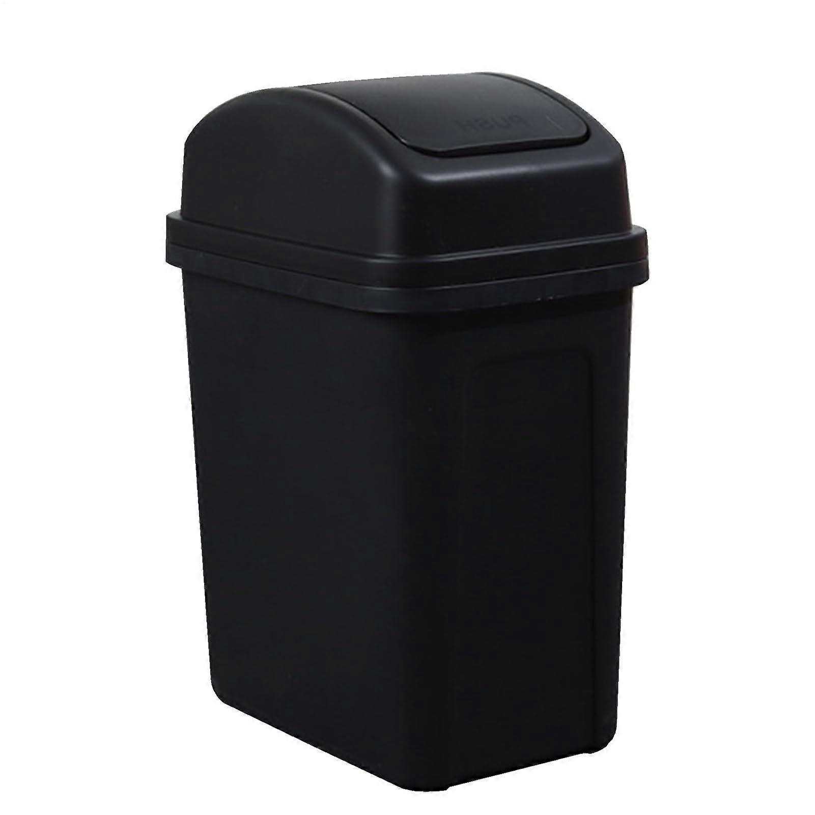 Trash Can with Swing Lid, Compact Kitchen Waste Bin for Small Spaces, Easy Clean, Black