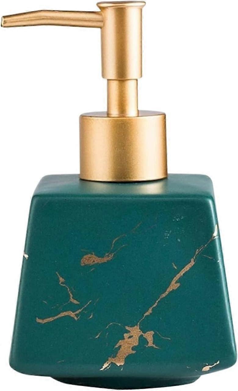 Green Ceramic Soap Dispenser with NoDrip Pump, Refillable Bathroom and Kitchen Use