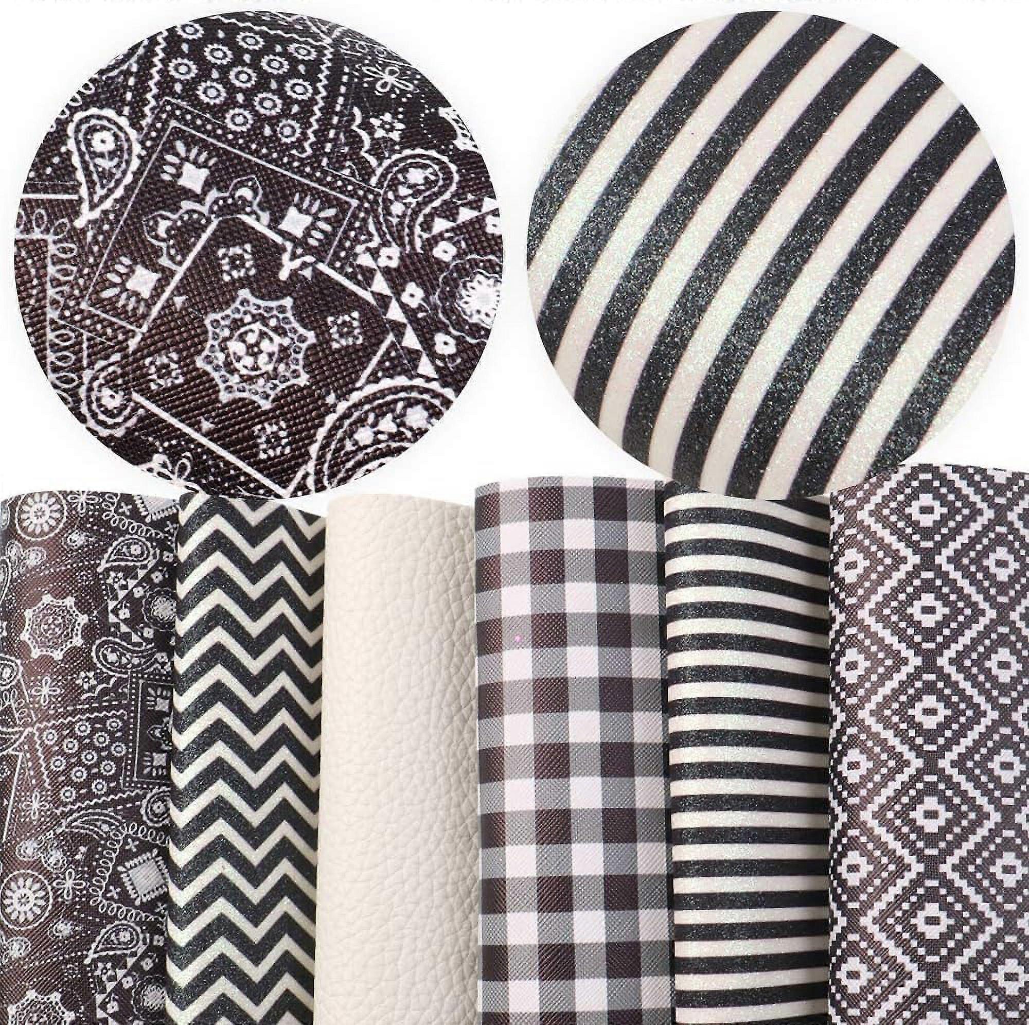 Geometric Pattern Printed Glitter Faux Leather Sheet Assorted 6 Pcs 7.7" x 12.9"