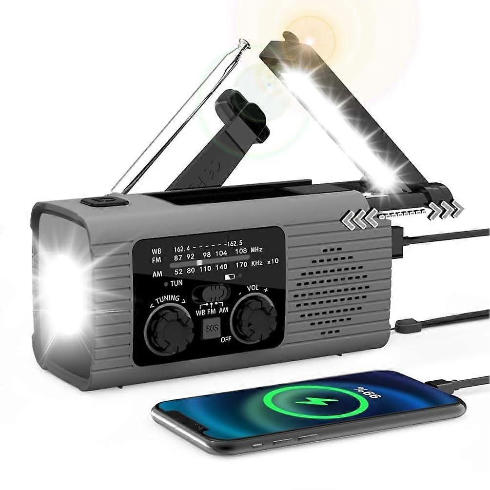 Emergency Weather Radio with Flashlight and SOS, Hand Crank Solar AM/FM/WB Alert, 2000mAh Rechargeable for Camping