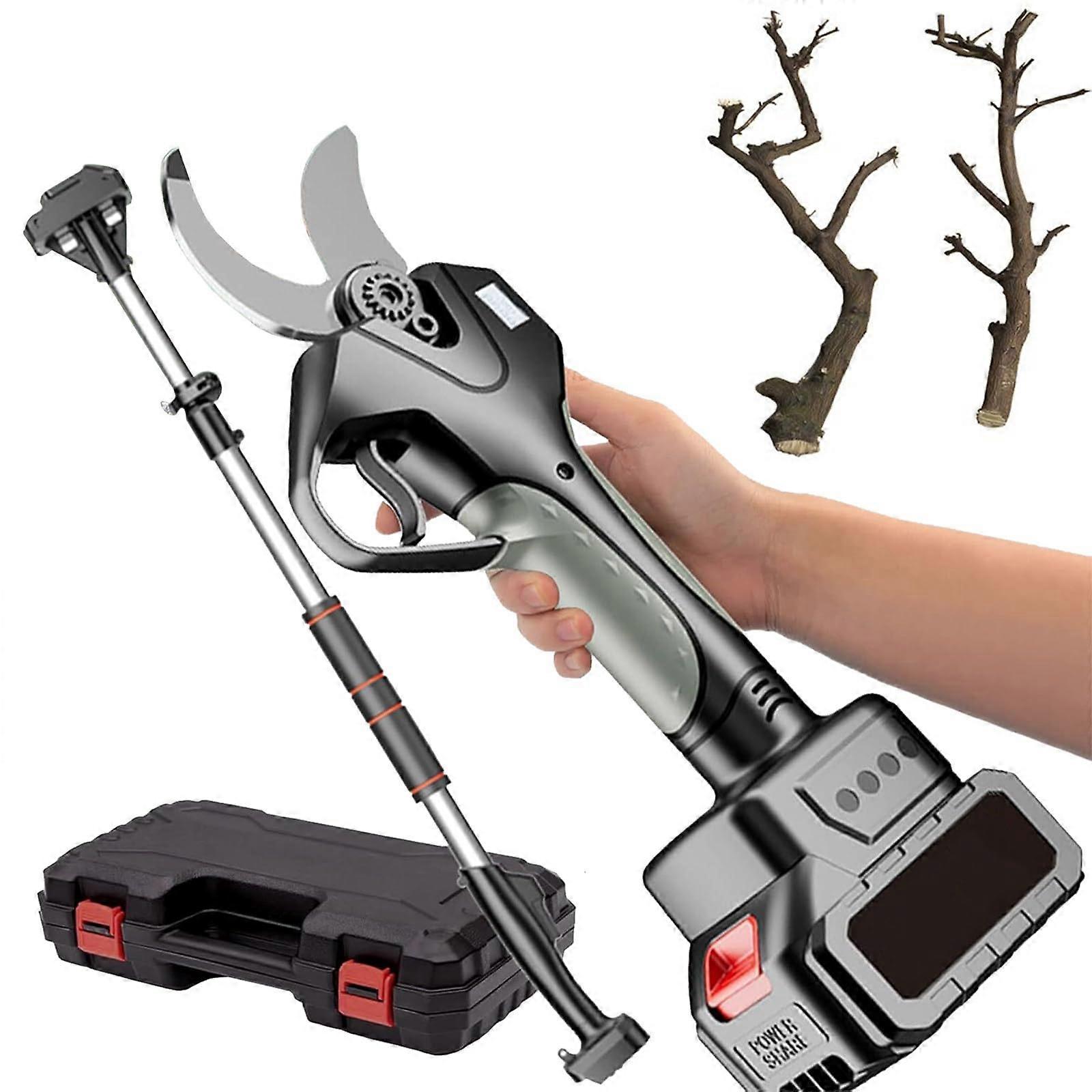 Cordless Electric Pruning Shears with 210cm Extension Pole, 50mm Cutting Capacity, 2 Batteries