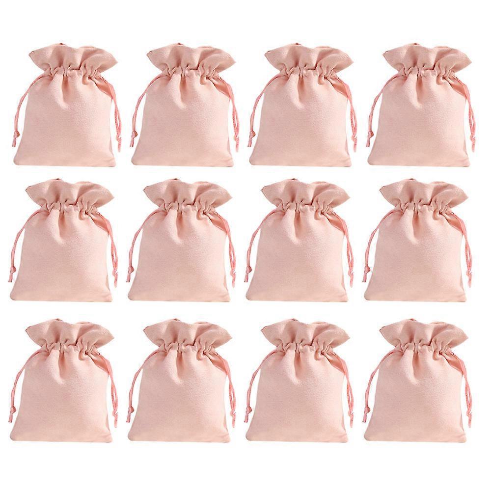 Candy Bag Flannel Drawstring Pocket for Storage Using 12Pcs Pink