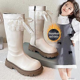 Peuterlaarzen, lange laarzen met veters en strikdetails, modieuze kinderschoenen met duurzame zool voor schoolfeestjes, meisjeslaarzen, Z03 Zwart, 5,5-6 jaar