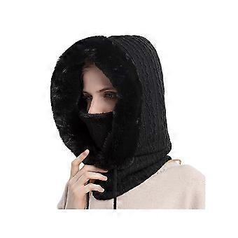 Gebreide muts met fleecevoering, effen kleur, pluche afwerking, verstelbaar trekkoord, 3-in-1 muts