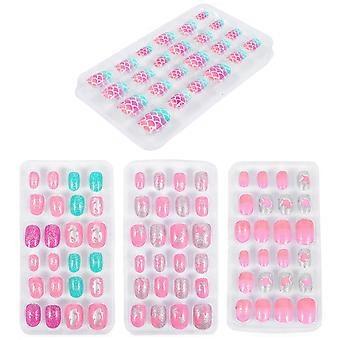 4 Boxes/96pcs Children Nails Kids False Nails Girls Cartoon Press on Fake Nails