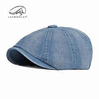 Ny tvättad denim åttkantig hatt för kvinnor stor storlek 60 cm brittisk basker konstnärlig anktungsmålad målarhatt retro tidningsboykeps för män