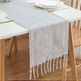 Dww Country-style table runner, 32 x 200 cm, light grey, boho style, with tassels