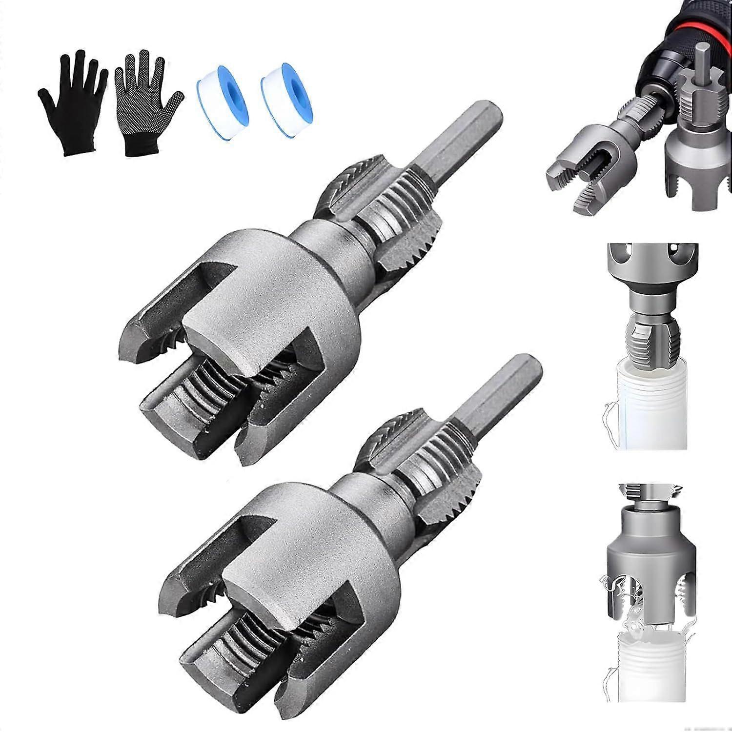 2025 New Dual-Function Pipe Thread Cutting Tool, Integrated Internal & External Pipe Threading Tool, Electric Drill Compatible PVC Pipe Threader Kit,