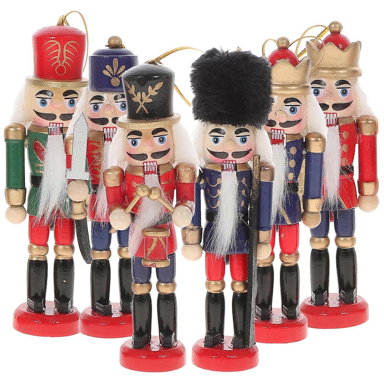 6 Pcs Chrismas Gift Nutcrackers Craft Desktop Nutcracker Nutcracker Puppet Wood Hanging Nutcracker Set