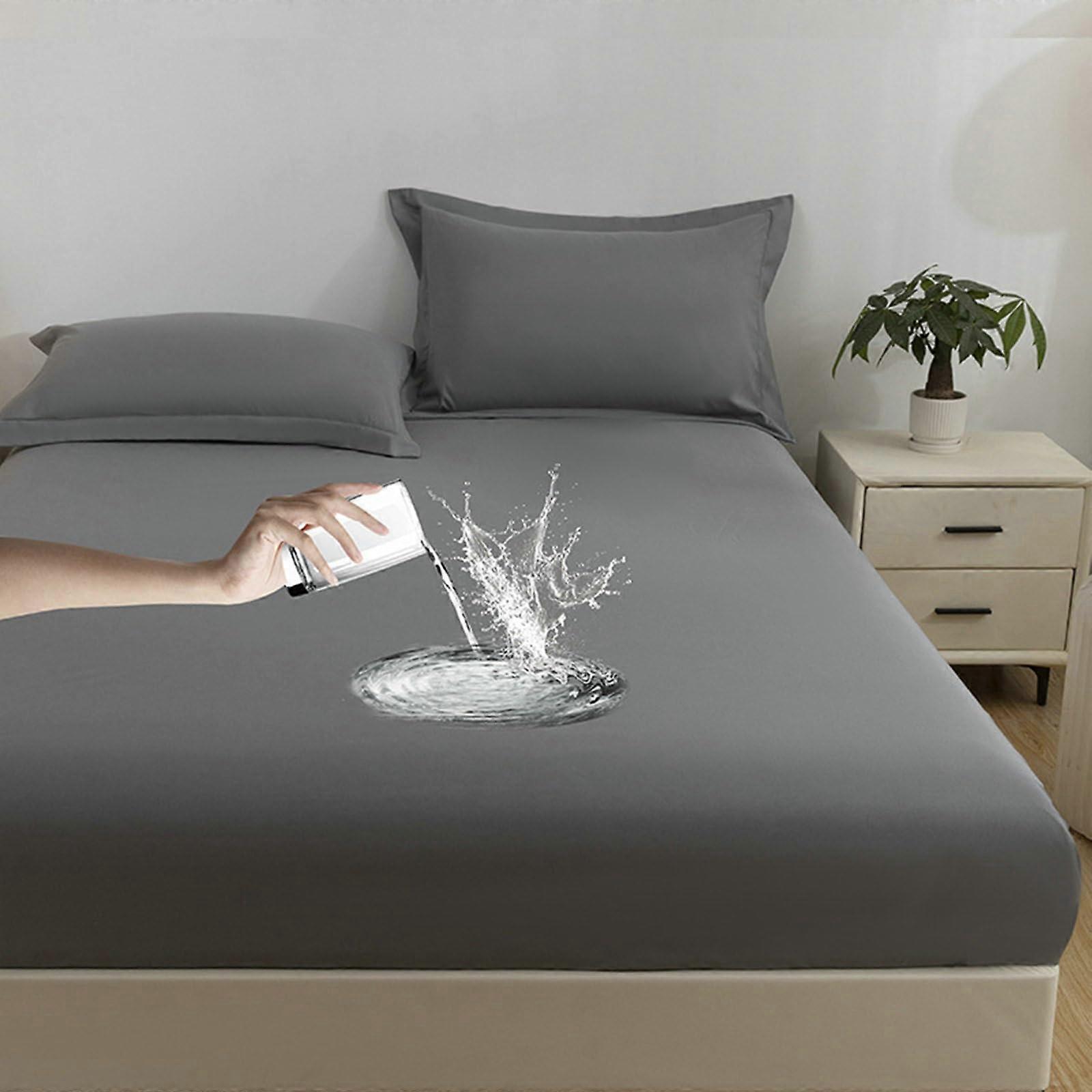 Full Fitted Sheet Set Light Grey Polyester Bedding with 2 Pillowcases Breathable Soft Fabric