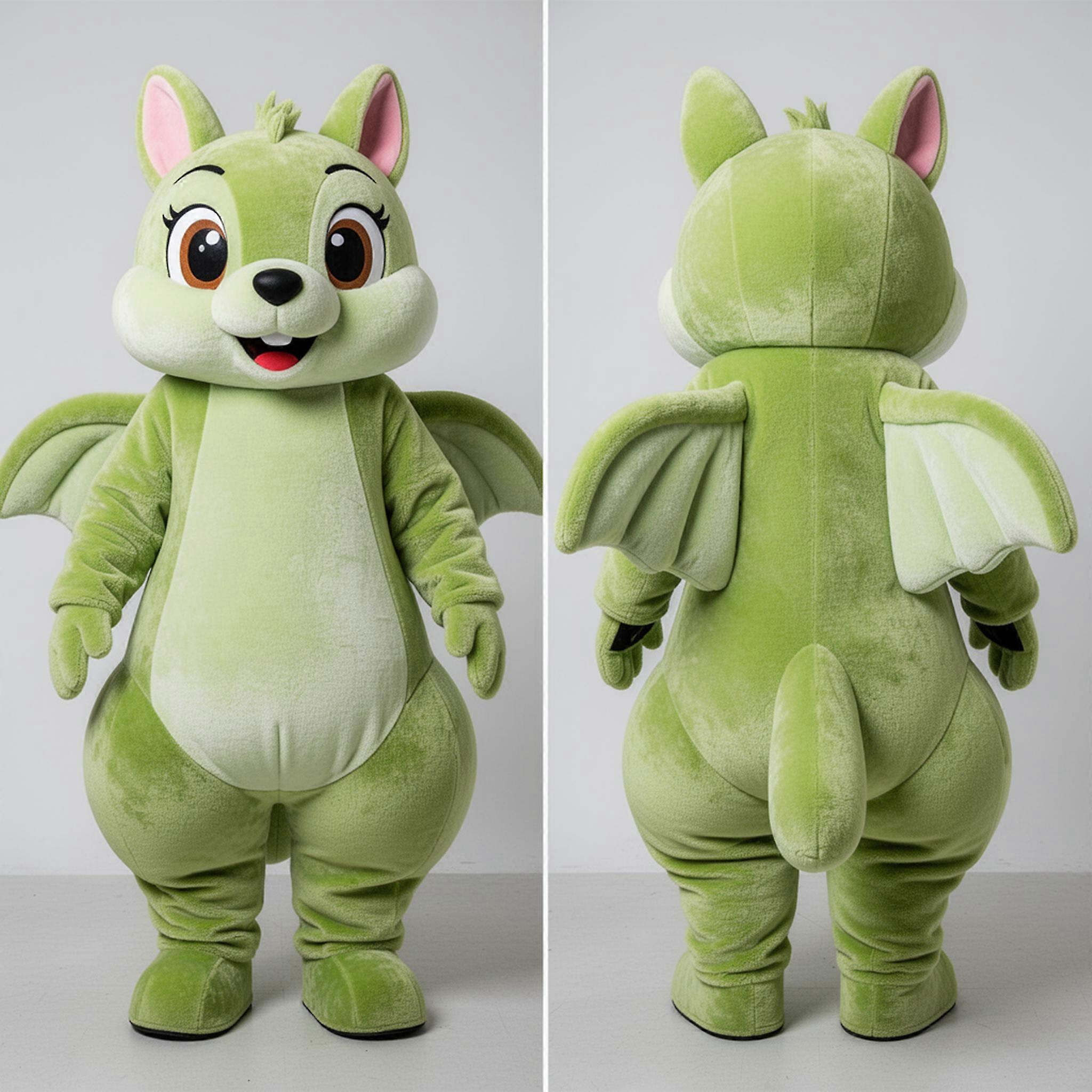 MASTICOT Lime Green Flowing Tail Flying Squirrel Mascot
