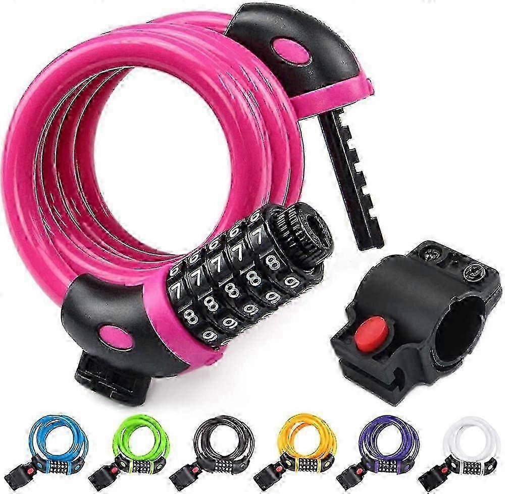 High Security 5 Digit Bicycle Combination Wire Lock 4ft (Pink)