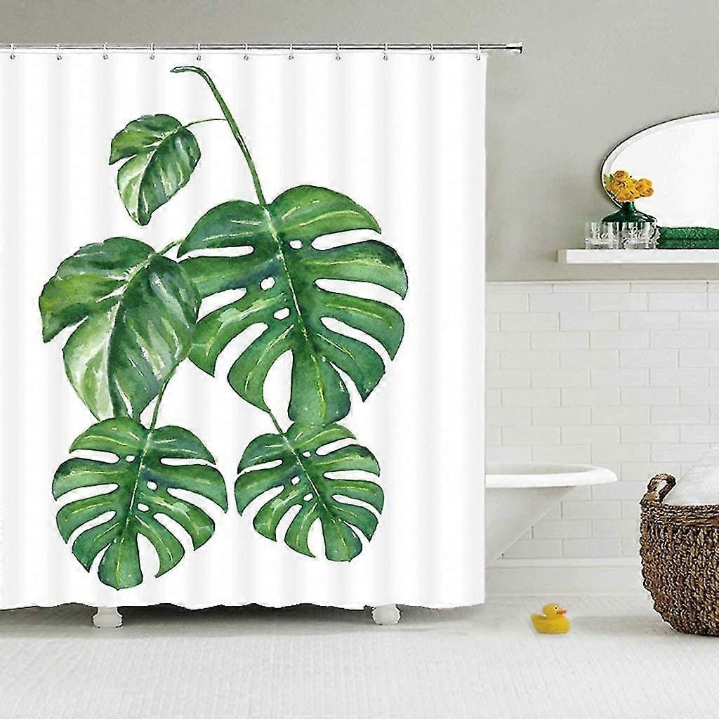 Fresh Green Leaf Waterproof Polyester Shower Curtain