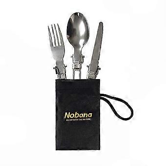 Stainless Steel Portable Folding Cutlery Set compatible with Camping and Picnic, Includes Knife, compatible withk, and Spoon