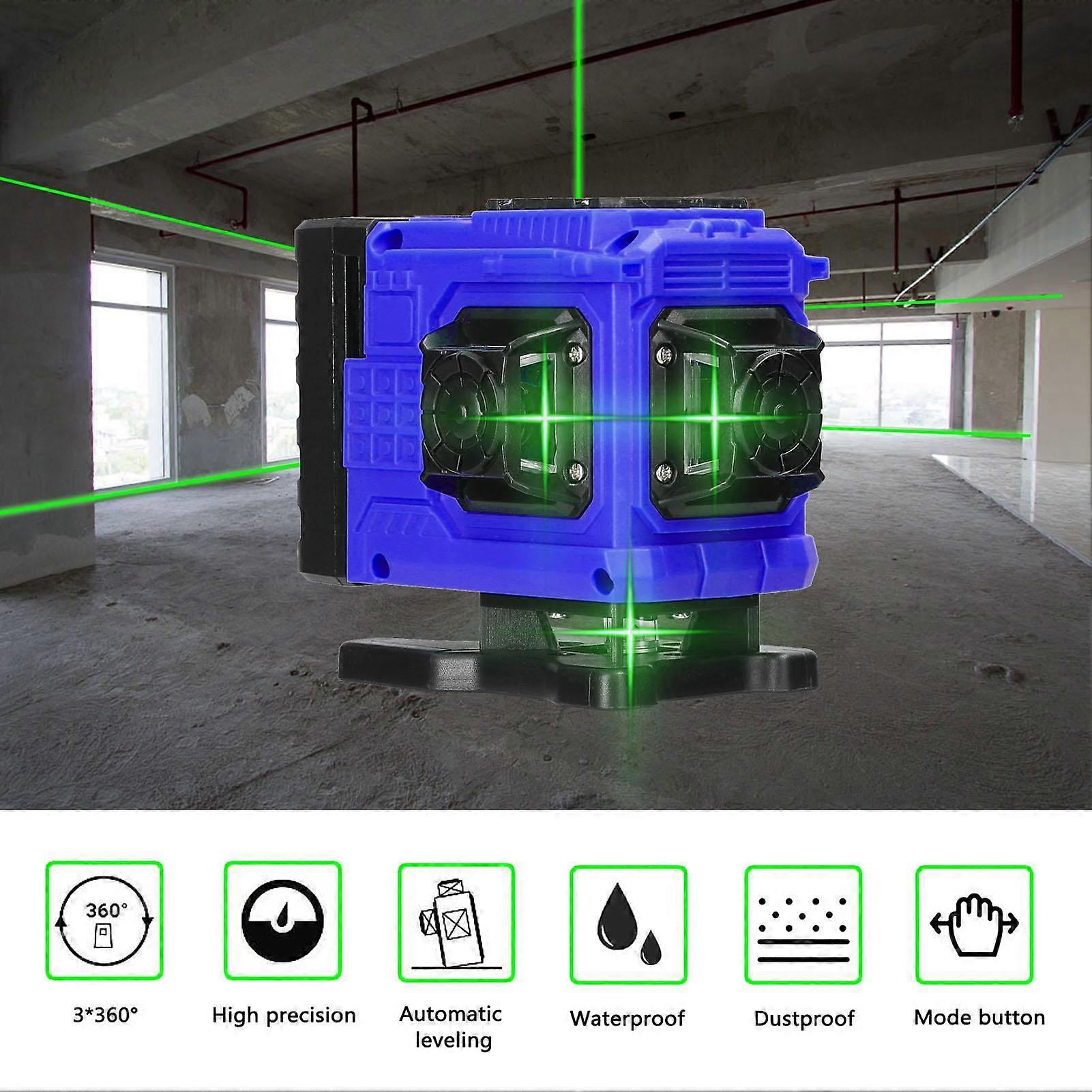 Multifunctional 12 Lines Green Light Laser Level 3 degrees  Self leveling Machine Rechargeable Lithium Battery Leveling