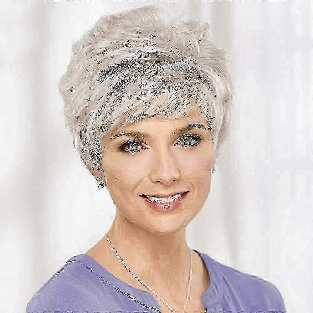 Silver Grey Pixie Cut Wig with Bangs for Women