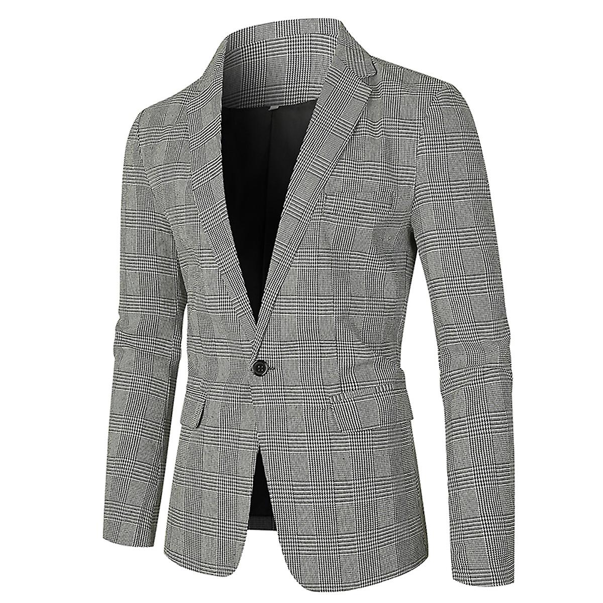 Cloudstyle Men's Plaid Slim Fit 1 Button Notch Lapel Casual Daily Blazer