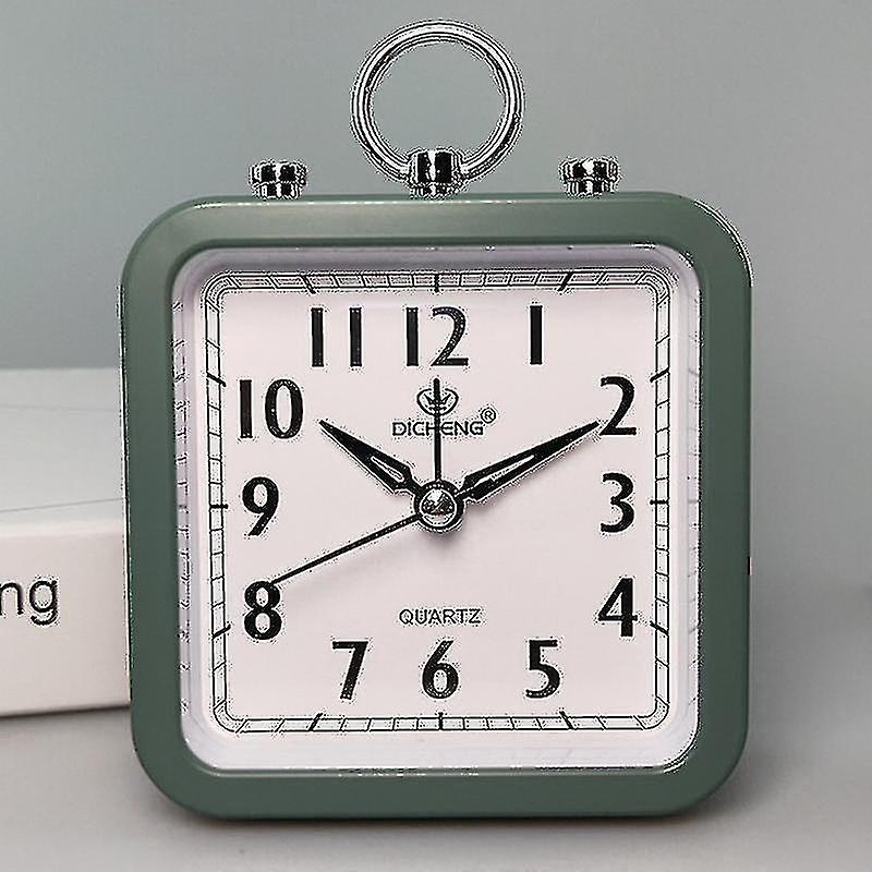 Small Silent Alarm Clock Non-ticking Bedside Desk Square Clock