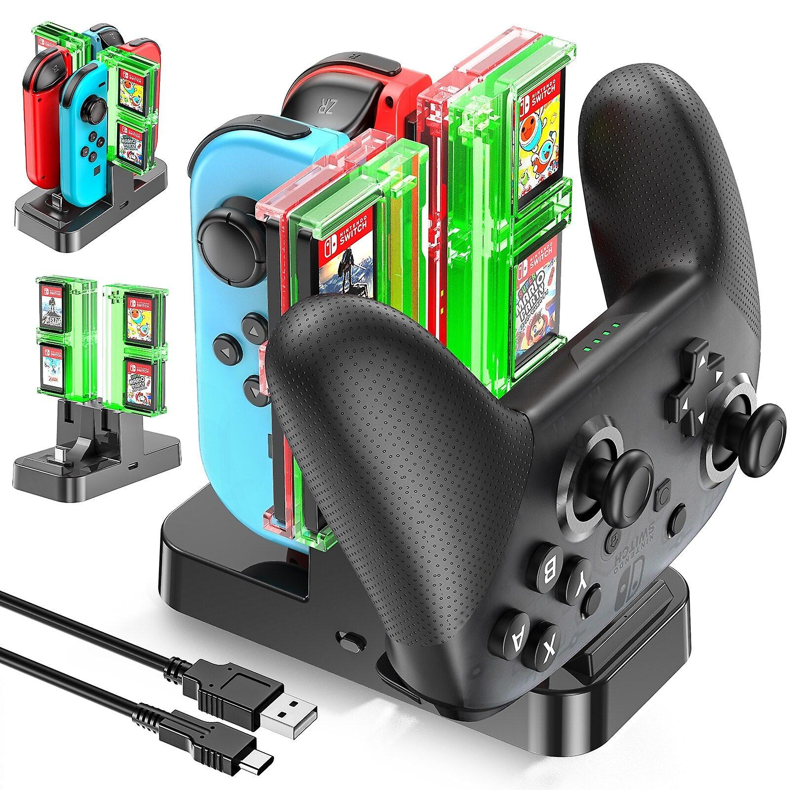 For Switch Joycon Charger Station For Nintendo Switch Pro Controller Charging Dock  Led Indicator With 8 Game Card Slot