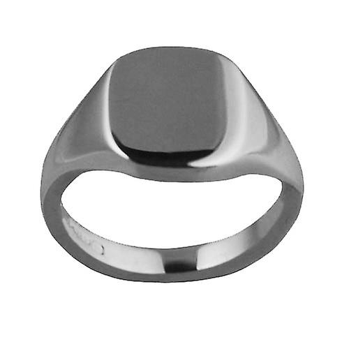 18ct White Gold 12x10mm solid plain cushion Signet Ring Size S