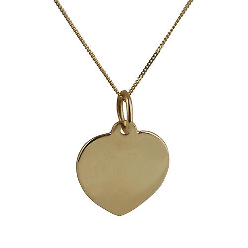 9ct Gold 14x14mm plain Heart Disc with a curb Chain 20 inches