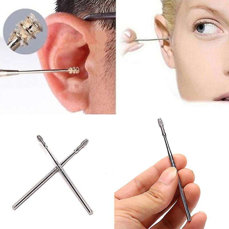 2pcs Portable Spiral Stainless Steel Curette Ear Wax Remover Spring Ear Clean
