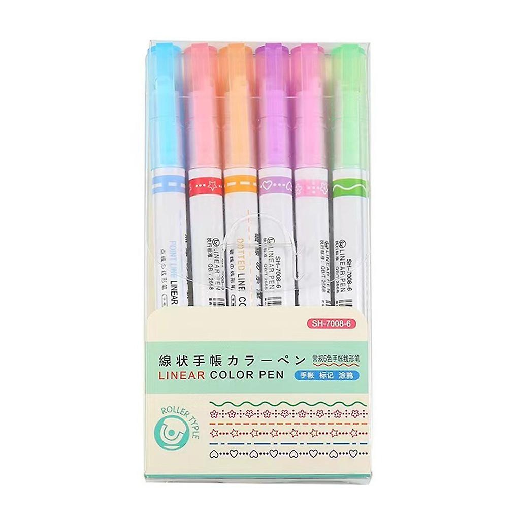 Colored Curved Pens with 6 Different Curved Shapes & 6 Color Fine Tips