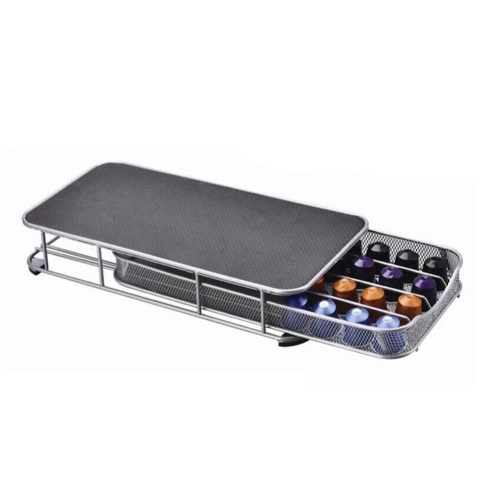 Coffee Capsules Drawer 40pcs Holdable Coffee Capsule Storage Rack Coffee Drawer Holder Silver